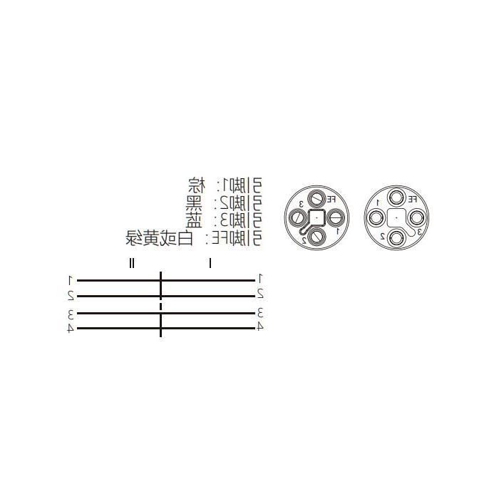 M12 4Pin T-coded、母头直型转公头直型、双端预铸PVC非柔性电缆、灰色护套、64TD01-XXX